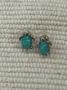 Sterling Silver Teal Opal Turtle Stud Earrings